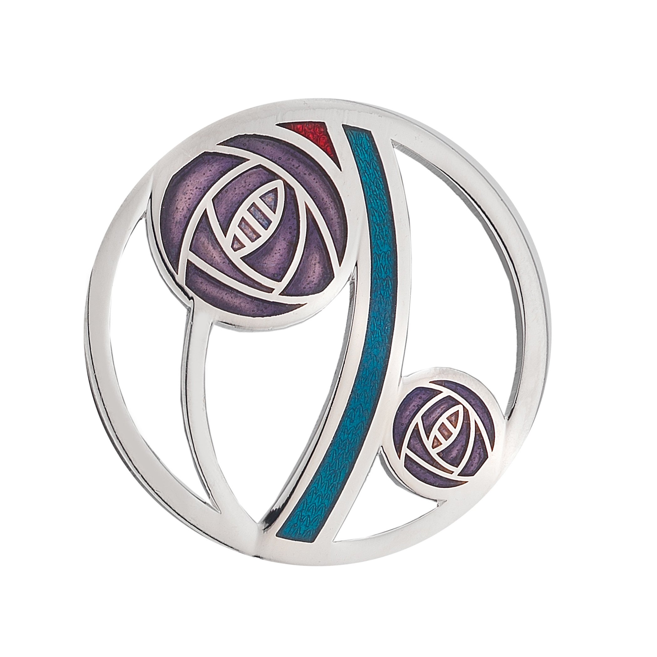 Sea Gems Ladies Rennie Mackintosh Design 35MM Round Rose and Bar Brooch in Gift Box 7679 (Purple)