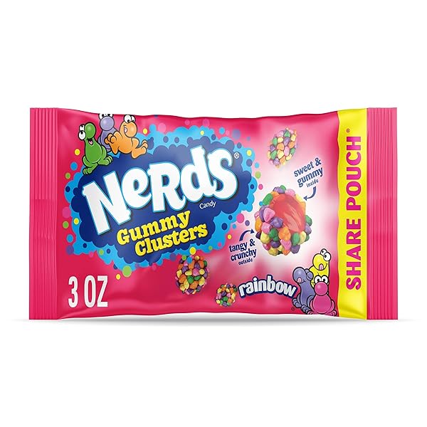 NERDS GUMMY CLUSTERS, CANDY, RAINBOW, CRUNCHY AND GUMMY, 3 OZ