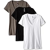 Clementine Apparel Women's Petite Plus Deep V Neck Tee (Pack of 3)