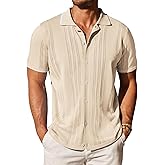 COOFANDY Men's Knit Button Down Shirt Vintage Short Sleeve Polo Shirts Casual Beach Tops