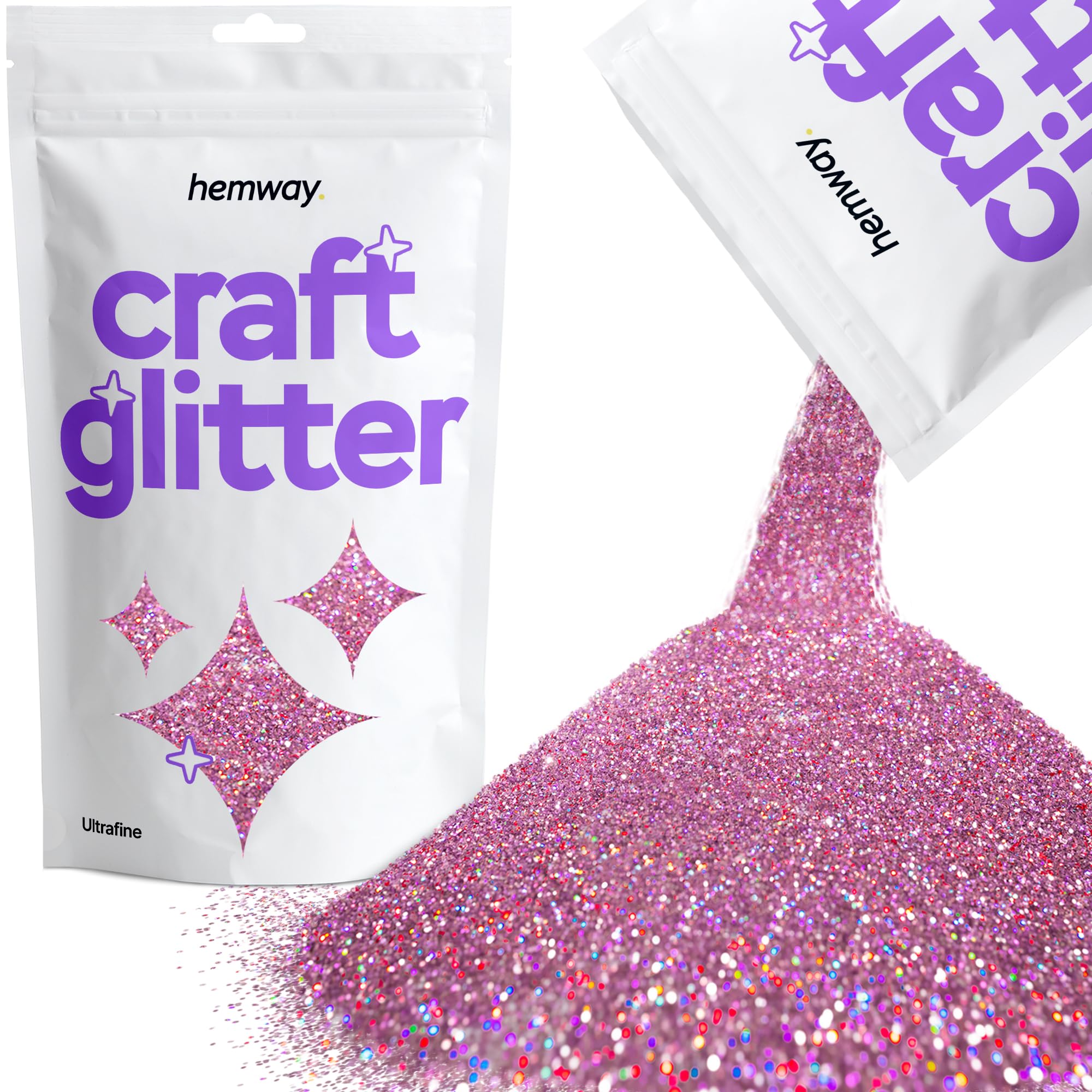 Hemway Craft Glitter Pink Holographic 100g Ultrafine Glitter for Crafts, Resin, Cosmetic, Nail, Face, Body, Festival, Tumblers, Art, Candle, Crafting