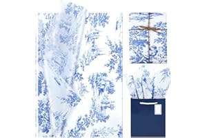 80 Sheets 20 * 14 Inches Vintage Print Tissue Paper for Gift Wrapping, Blue French Toile Gift Wrap Tissue Paper, Retro Decora