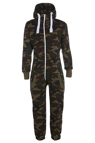 KINDER ARMY MILITÄR CAMO ONESIE ZIP UP ALL IN ONE HOODED JUMPSUIT 7-14 Jahre