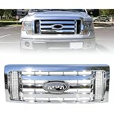Kspeed Front Bumper Grille Grill Fit for 2009-2014 Ford F-150 F150 XLT | Front Bumper Upper Chrome Grill Replacement 9L3Z8200D FO1200511