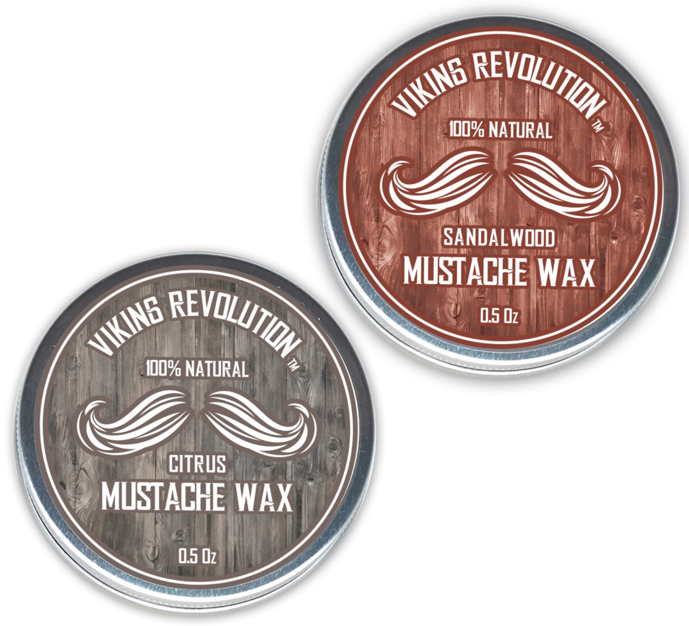 Viking Revolution Mustache Wax 2 Pack - Beard Wax & Moustache Wax for Men - Strong Hold Helps Train Tame & Style - Mustache Wax Men (Citrus & Sandalwood, 2 pack)