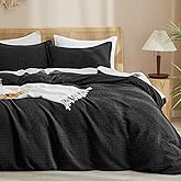 PHF Waffle Weave Duvet Cover Set King Size, No Snagging Ultra Soft Luxury Textured Breathable Comforter Cover for All Season 3pcs, Durable Bedding Duvet Set with 2 Pillow Shams, 104"x90", Black