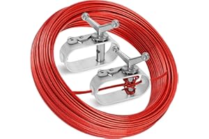 HOLYMAJI 150ft Pool Cover Cable and Winch Kit Combo, Plastic-Coated Steel Wire + 2 Aluminum Ratchet Winch Heavy Duty Winterize Pool Cover Wire and Winch for Securing Above Ground Swimming Pool Cover (Red)