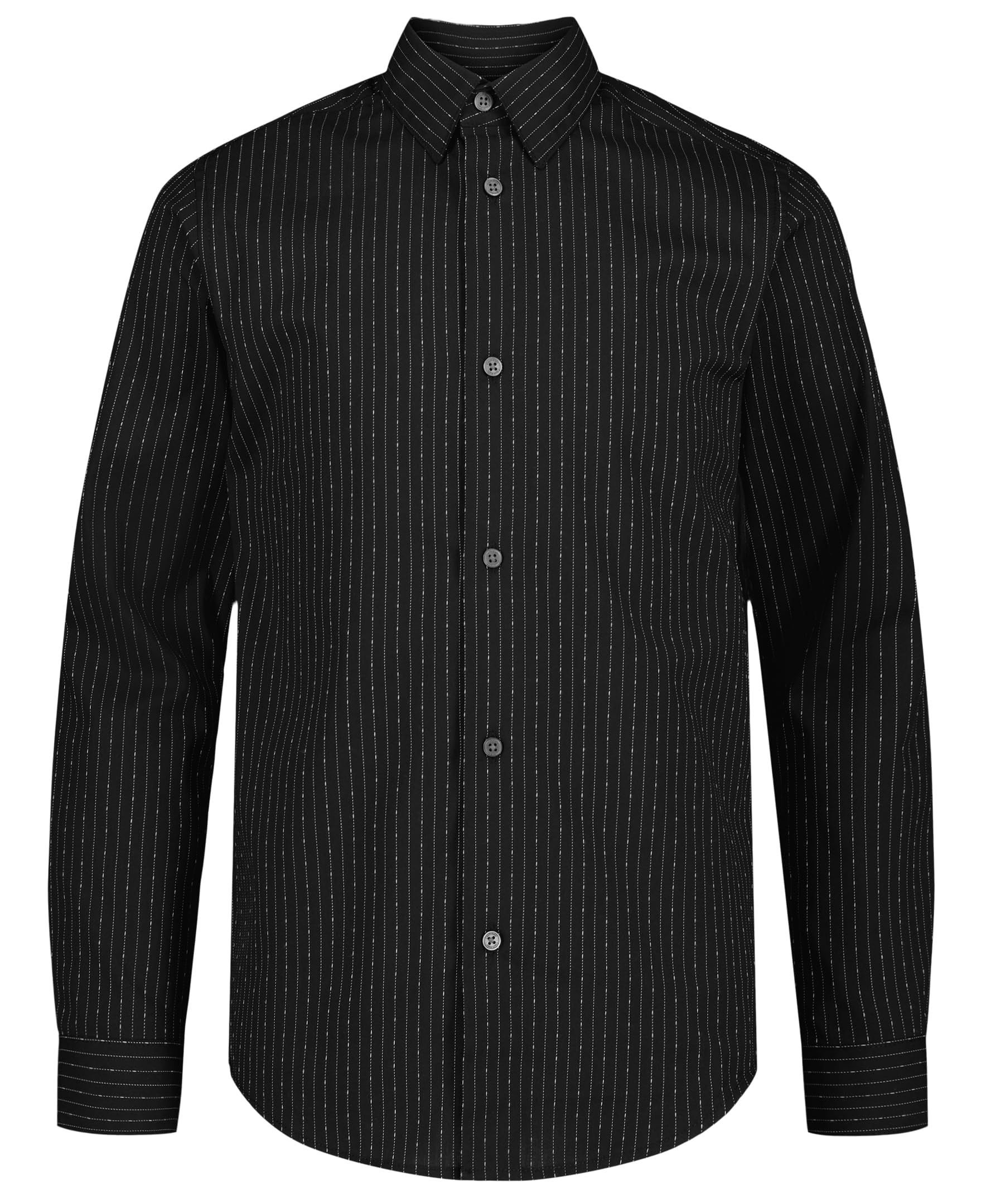 Calvin Klein Long Sleeve Patterned Dress Shirt, Button-Down Style with Cuffs & Shirttail Hem, Black Dobby Stripe, 20 Image