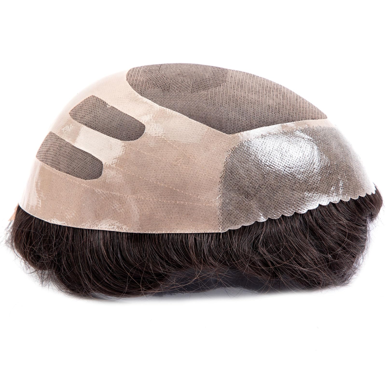 Ehairc Hair System For Men Bond Mono Lace Pu Front And Npu Back Mens Toupee Durable Toupee For Men 100% Human Hair Toupee for Men 130% Medium Density (#210)