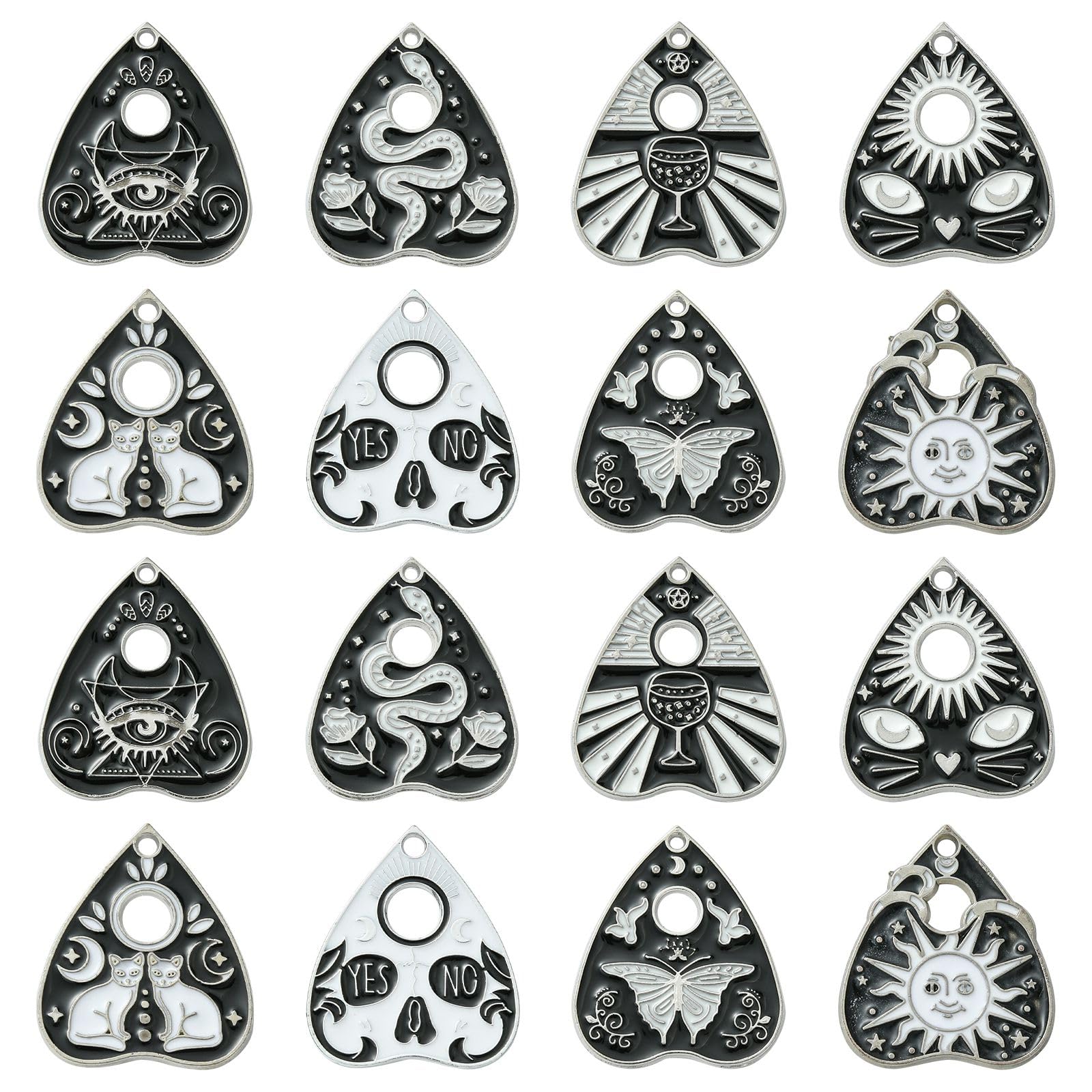 Stiesy 40Pcs 8 Styles Gothic Heart Charms Enamel Black Heart Pendant Charm Divination Board Dangle Charms for Jewelry Making DIY Bracelet Crafting