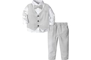 A&J DESIGN 4pcs Baby & Toddler Suit, 12 Months - 5T, Shirt & Pants & Vest & Bow Tie
