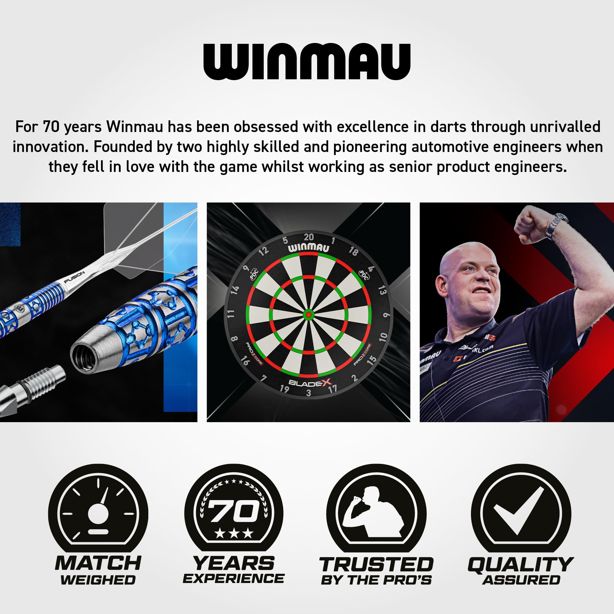 WINMAU PDC Blade 6 Dartscheibe Set mit Dart Surround – Steeldartscheibe Komplettset mit 2 Sets Steeldarts, Oche & Checkout-Karte – Professionelle Sisal Dartscheibe für Zuhause 7