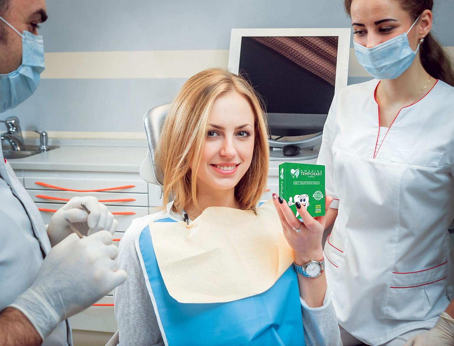 Amazing Temporary Tooth Kit 3 Pack Replacement Temp Dental 25% More Than Others : Beauty