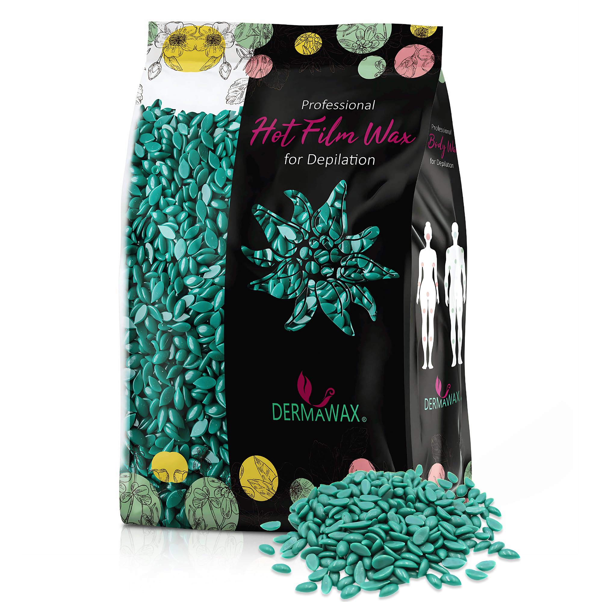 Hard Wax Beads for Hair Removal, Black Azulene Stripless Film Formula for Coarse Hair, Face Legs Armpits Bikini Line, Professional Quality for Women and Men, Dermawax, Made in Italy, 1kg