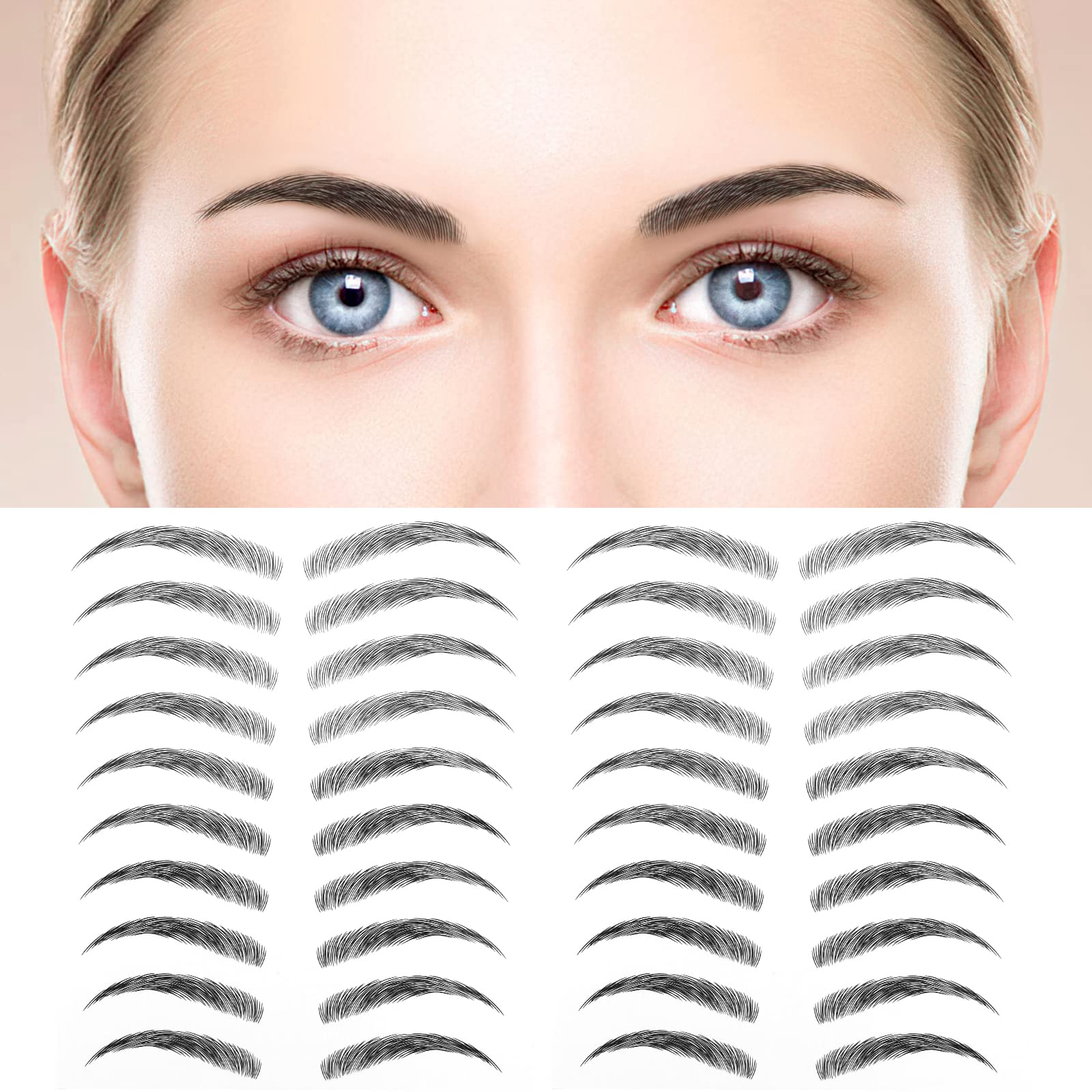MWOOT 4D Hair-Like Eyebrow Tattoos Stickers,6 Sheets Natural Fake Eyebrow Sticker,Waterproof Temporary Brow Grooming Shaping Transfers Stickers for Women and Girls (Black,9)