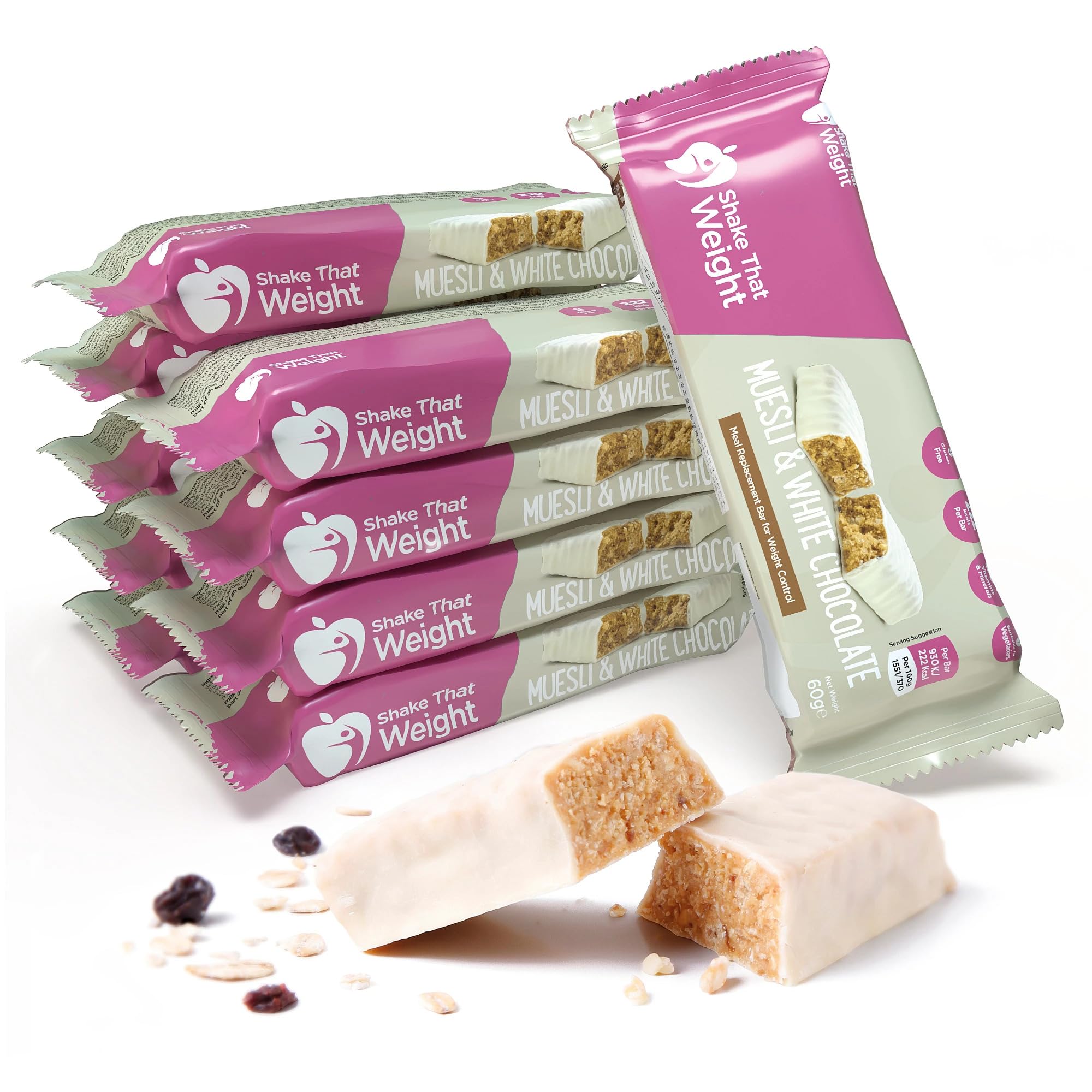 Shake That Weight Muesli & White Choc Meal Bars - 10 Meals, 15g Protein, Gluten-Free, Low Calorie Meal Replacement Bars for Weight Loss, High Fibre, Vegetarian