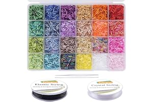 EuTengHao 9600pcs Tube Beads Kit Glass Bugle Seed Beads Small Craft Beads for DIY Bracelet Necklaces Crafting Jewelry Making Supplies with Two Crystal String (7mm, 400 Per Color, 24 Colors)