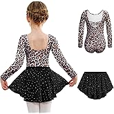 Arshiner Girls Ballet Leotards with Chiffon Dance Skirt Long Sleeve Crisscross Back Toddler Dance Outfit Combo