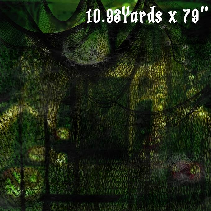 Moon Boat 10.93 Yards x 79" Black Creepy Cloth + Spider Web - Halloween Haunted House