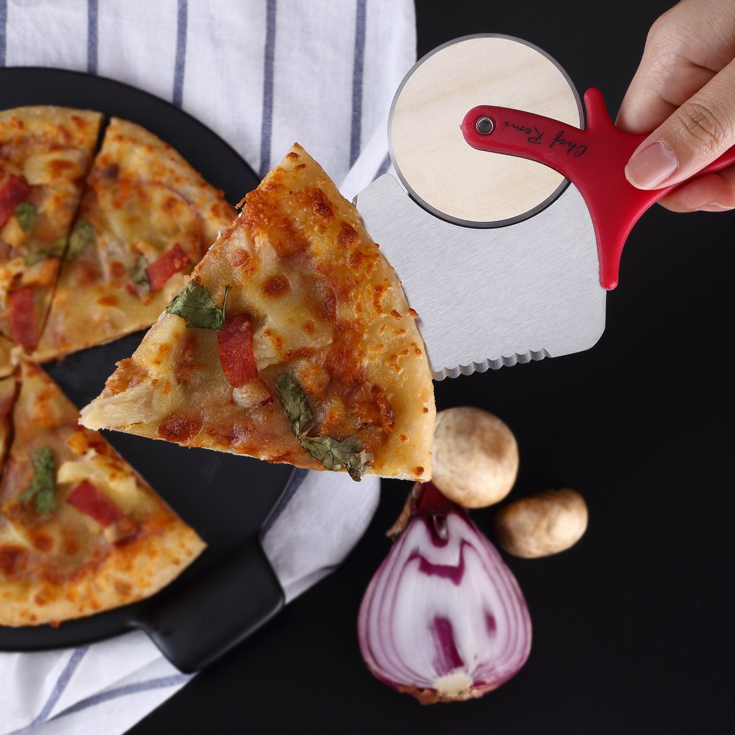 Última cortador de Pizza – Garantía de reemplazo de por vida – Innovador 3 en 1 cortador de Pizza, para uso en piedra para pizza, pan o tabla de cortar – Super Sharp hoja de acero inoxidable cuchillo de – fuerte como cualquier