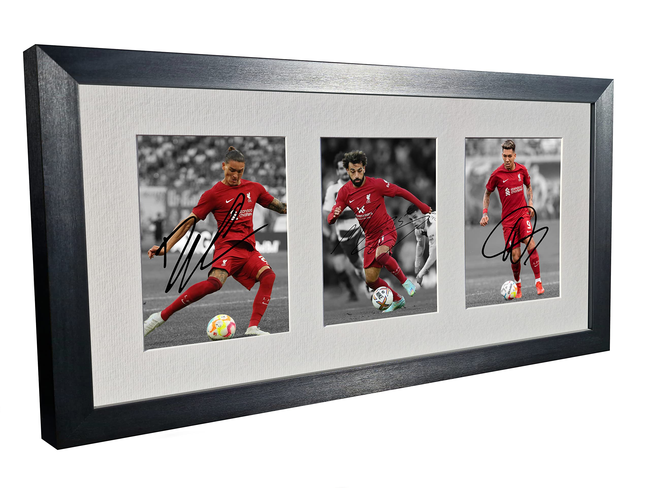 Signed Black 2022/23 Liverpool - Darwin Nunez - Roberto Firmino - Mo Mohamed Salah - Autographed Photo Photograph Picture Frame Football Soccer Poster Gift