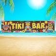 Blulu Hawaiian Luau Party Decoration Tiki Bar Banner Luau Tiki Bar Sign Hawaii Party Tropical Banner Totem Aloha Scene Setters for Hibiscus Decorations Carnival House Backdrop,15.7 x 72 Inch