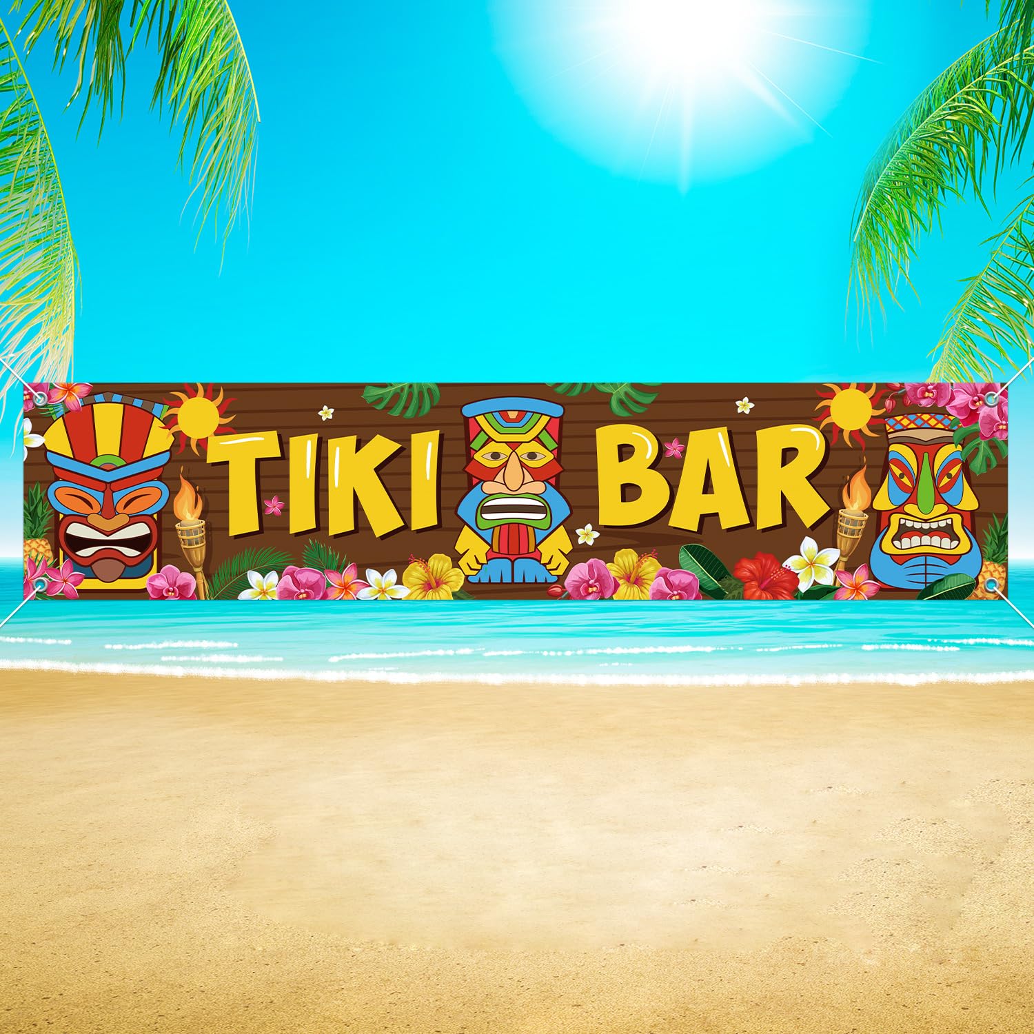 Blulu Hawaiian Luau Party Decoration Tiki Bar Banner Luau Tiki Bar Sign 