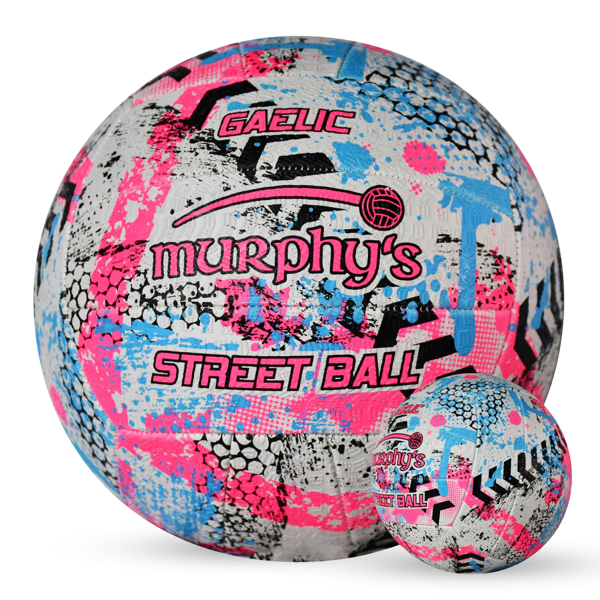 Murphy's Gaelic Street Trainer Footballs, Durable Vulcanised Rubber, Long Lasting Grip for Hard Surfaces, Size 5, White/Pink/Cyan