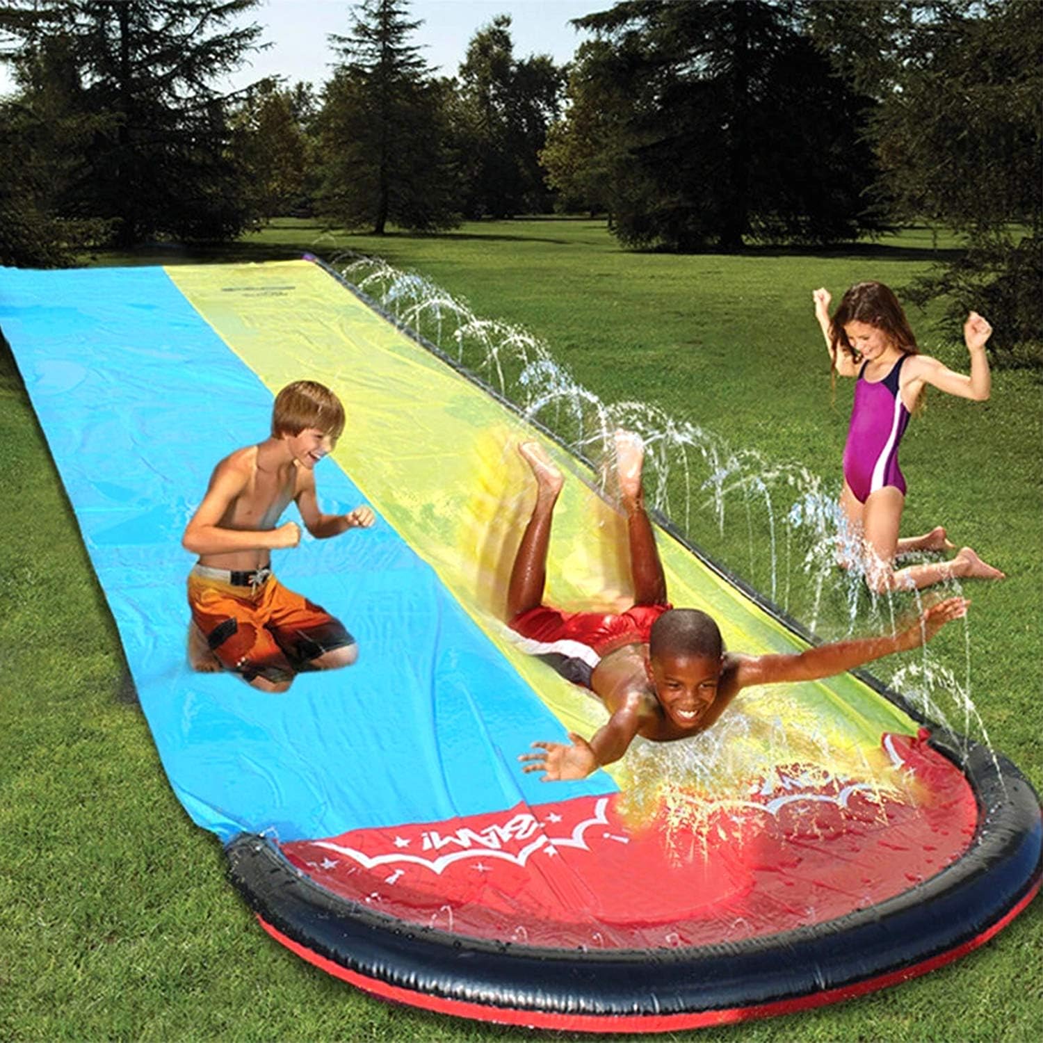 Lawn Water Slides for Kids Adults - Garden Backyard Giant Racing Lanes and Splash Pool, Outdoor 15.7FT Water Slides with Crash Pad Outdoor Water Toys: Kitchen & Dining
