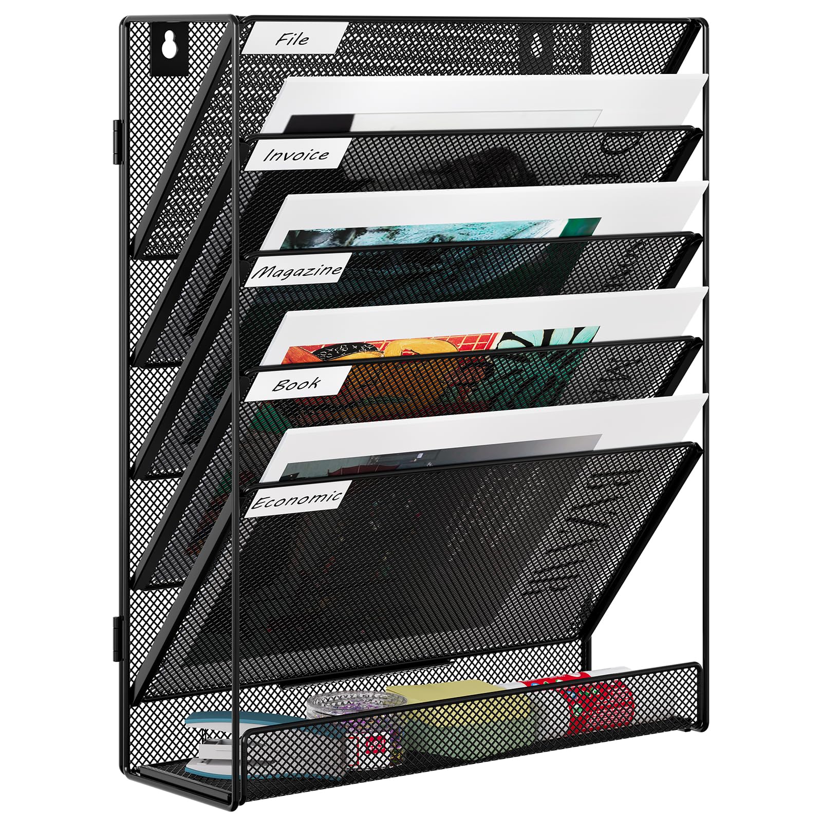 EasyPAG 6 Tier Assemble A4 Mesh in Tray Hanging Wall File Holder Mail Organiser Magazine Storage Rack,Black