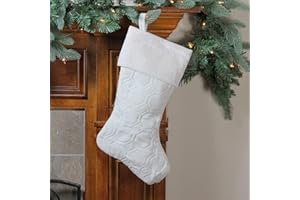 Northlight Quilted Christmas Stocking with Velvet Cuff - 19" - Cream and White