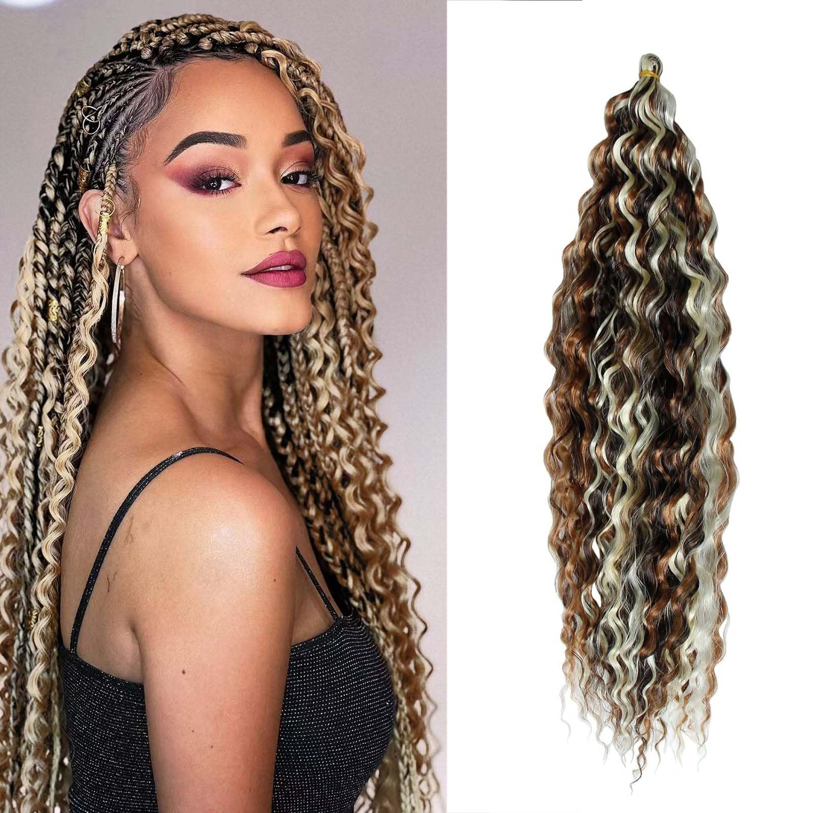 Dsoar Deep Twist Crochet Hair 22 Inch Highlight Deep Wave Curly Braiding Hair 3 Packs Water Wave Synthetic Hair Extensions for Women (4/30/613#)