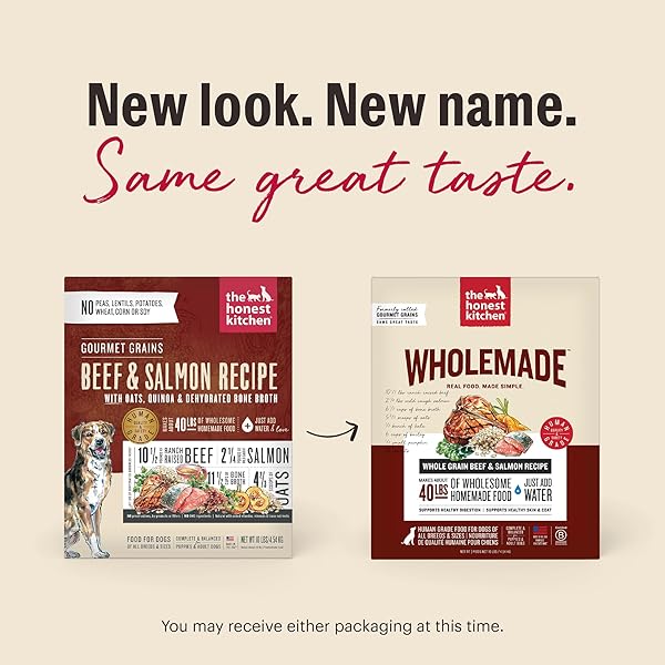 THE HONEST KITCHEN HUMAN GRADE WHOLEMADE™ DEHYDRATED DOG FOOD, WHOLE GRAIN DOG FOOD, BEEF & SALMON, 4 LB (MAKES 16LBS)