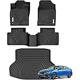 YITAMOTOR Floor Mats Fit for 2016-2021 Honda Civic Sedan, TPE All Weather Floor Liner for 2021 Honda Civic, 1st & 2nd Rows, Cargo Mats Black(Not for Hatchback/Coupe)