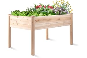 BACKYARD EXPRESSIONS PATIO · HOME · GARDEN Backyard Expressions 48"x34" Raised Garden Bed - Elevated Wood Planter Box for Healthy Plant Growth, 440 lb Capacity - Natural Color
