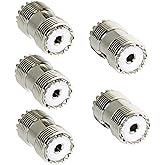 PL259 Barrel Connector, 5 Pack UHF Female to Female Coax Coaxial Adapter Coupler for CB Ham Radio Antenna, SWR Meter Cable Ex