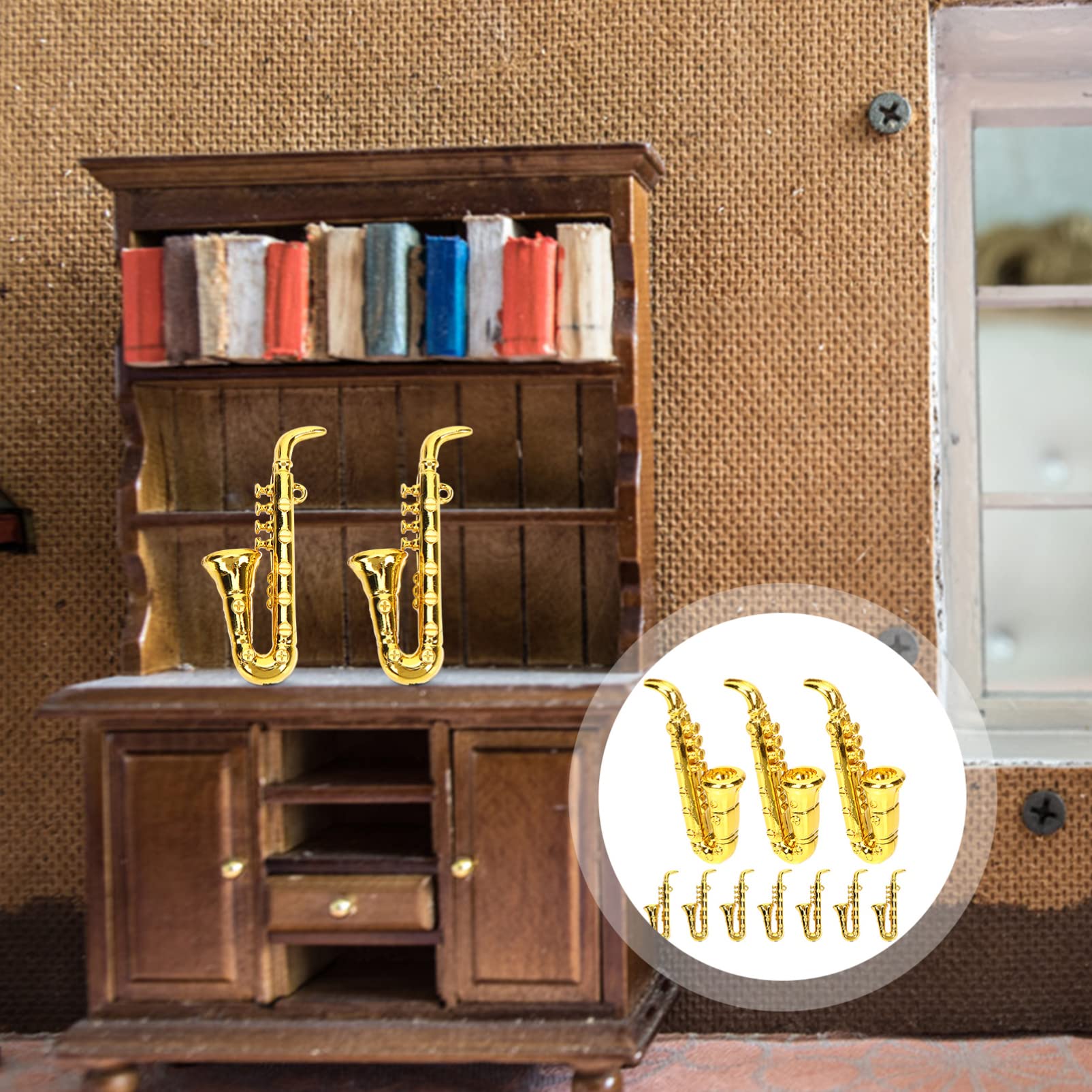 Kisangel Kisangel 10Pcs Miniature Musical Instruments for Dollhouse Decor Golden Saxophone Ornaments for Christmas Tree and Home Decoration