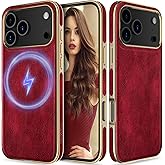 LOHASIC Leather Case for iPhone17 Pro Max, 6.9" Compatible with MagSafe Soft Grip Shockproof Anti-Scratch Lovely Cute Magnetic Cases for Girls Women New, Red