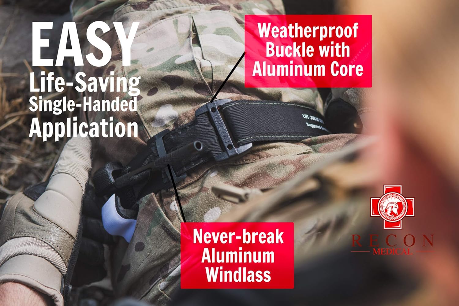 Recon Medical GEN 4 Tourniquet - Black - New and Improved Buckle Mil-Spec Kevlar Metal Windlass Aluminum Lightweight First Aid Tactical Swat Medic Pre-Hospital Life Saving Hemorrhage Control (1 Pack): Industrial & Scientific