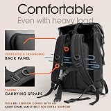 Earth Pak 35L Waterproof Backpack Roll-Top Closure Front Pocket Black view 7