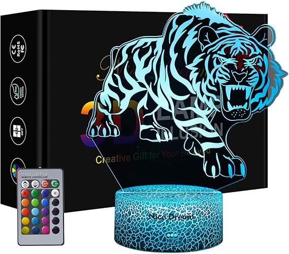 Tiger 3D Illusion Lamp, Tiger Gift for Boys, 3D Tiger Night Light for
