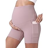 POSHDIVAH Women's Maternity Yoga Shorts Over The Belly Bump Summer Workout Running Active Short Pants with Pockets 5"/8"