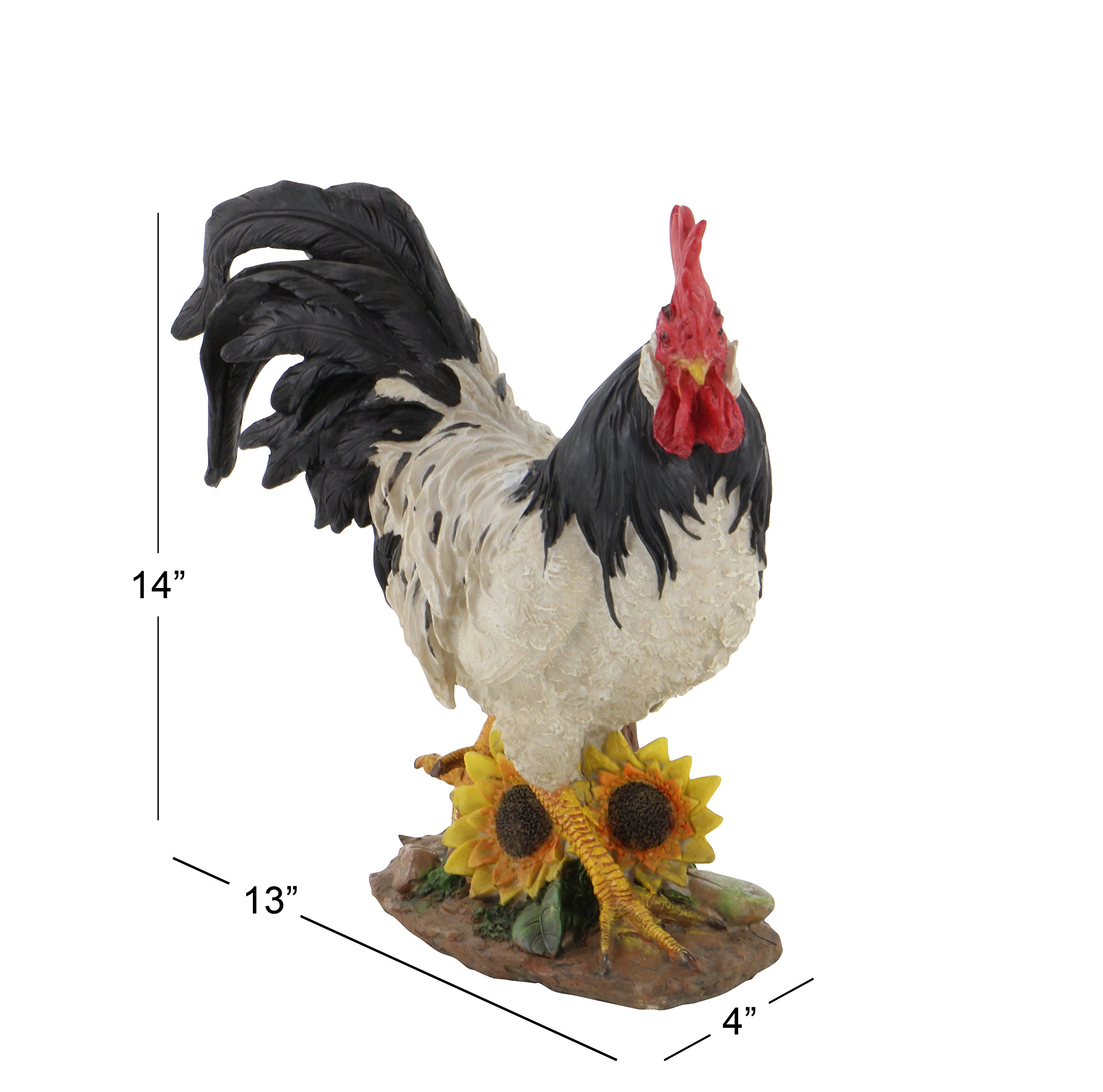 Rooster Figurine Statue Country Farm Chickens Decor Black / White 13 X