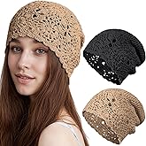 Ababalaya Women's Cotton Crochet Hat Boho Beanie Handmade Knit Skull Caps for All Seasons