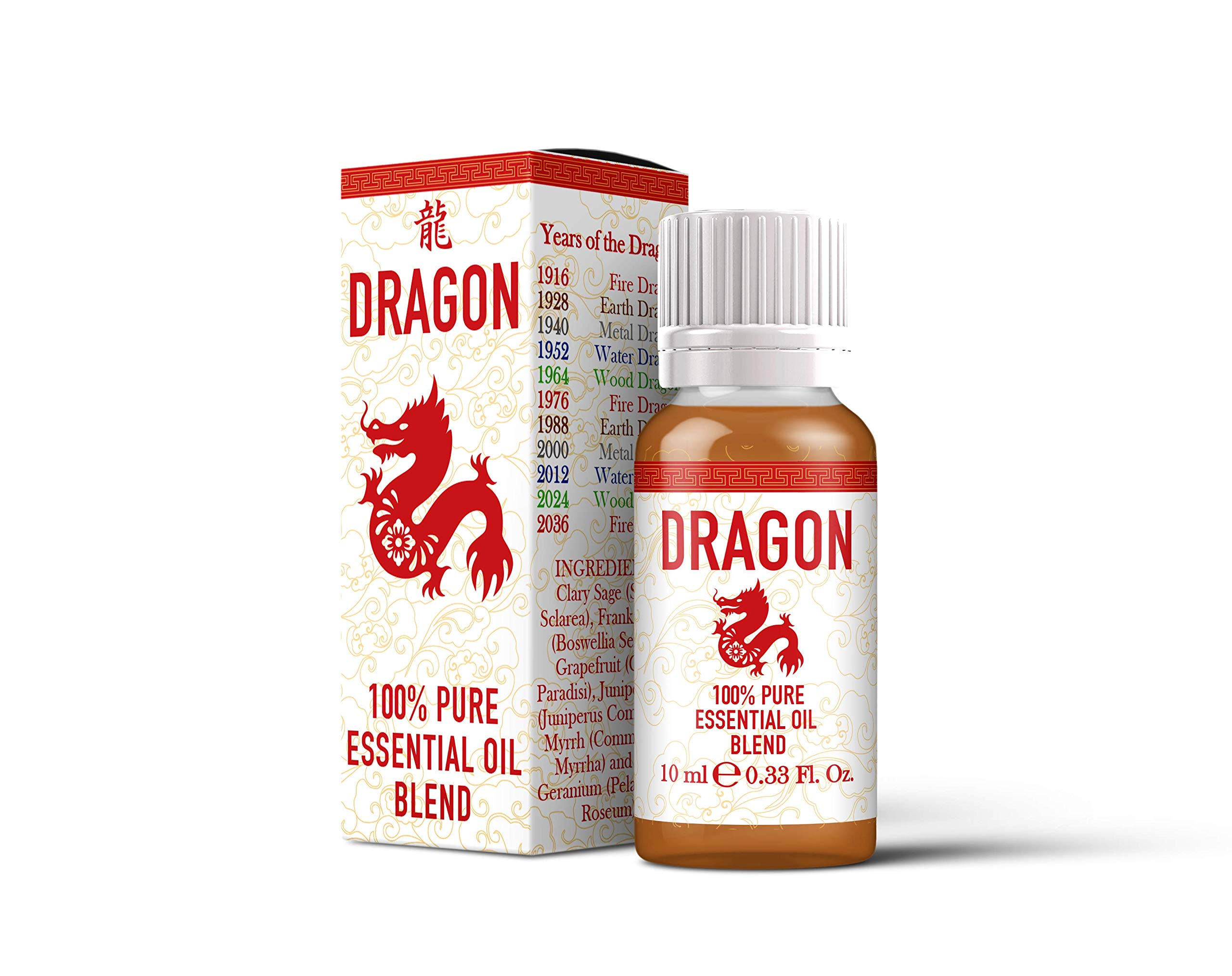 Mystix London | Dragon Chinese Zodiac Essential Oil Blend 10ml | 100% Pure & Natural | Aromatherapy Oil | Clary Sage, Frankincense, Grapefruit, Juniper Berry, Myrrh, Rose Geranium | Vegan, GMO Free