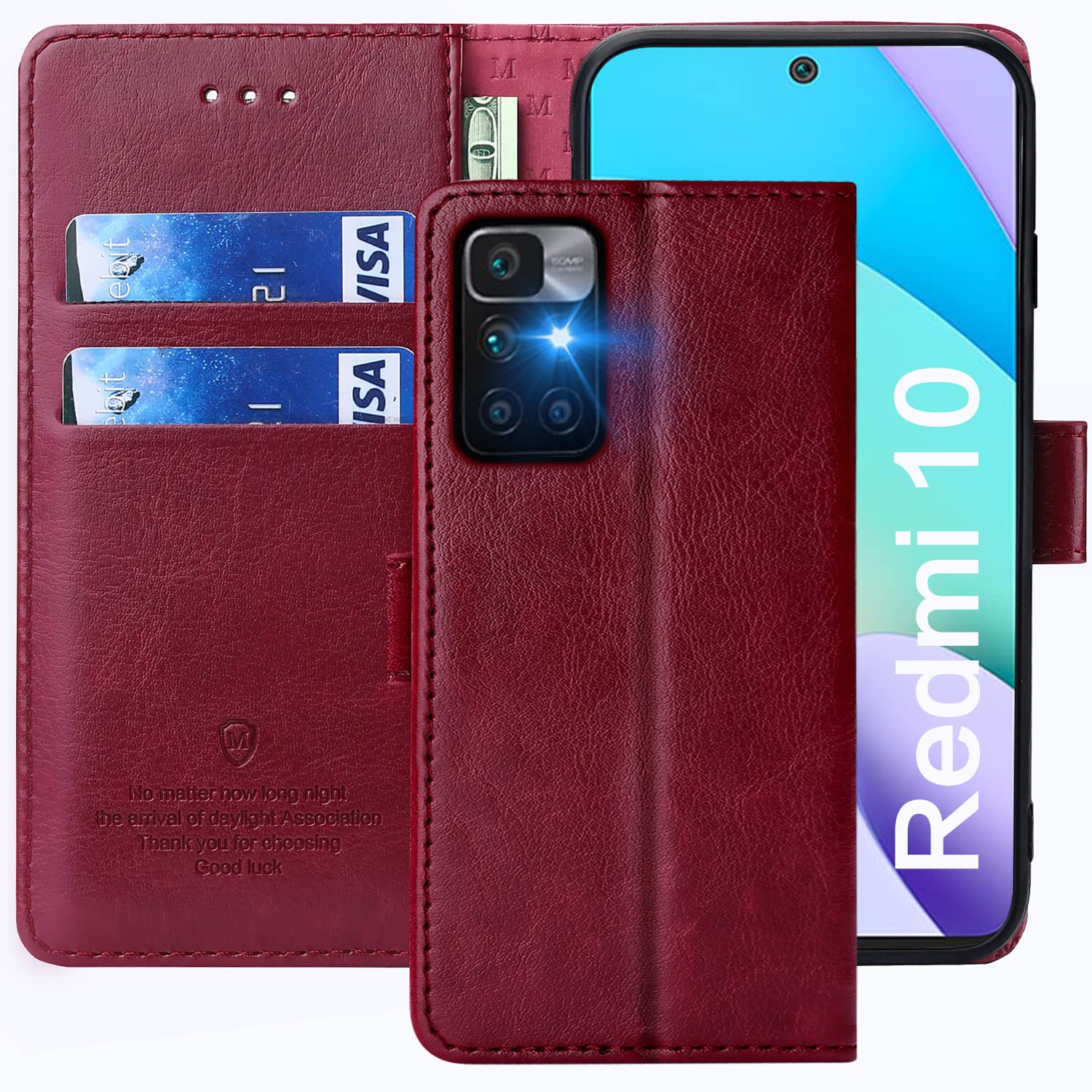 FMPCUON Case For Xiaomi Redmi 10 5G,High-grade Leather Flip Wallet Phone Case Cover for Xiaomi Redmi 10 5G Inches [Card Slots] [Kickstand] [Magnetic Closure]-(Red) — image 1