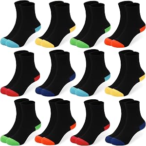 GENTABY 12 Pairs Boys Crew Socks Black Color-Blocked Socks for Kids 1-13Y | Soft breathable, color-blocked spliced design, st