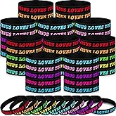 Zubebe 100 Pcs Jesus Loves You Silicone Wristbands Rubber Bracelets Colorful Jesus Loves You Bracelet Christian Rubber Wristbands Inspirational for Teens Adult Women Men Party Novelty(Multicolor)