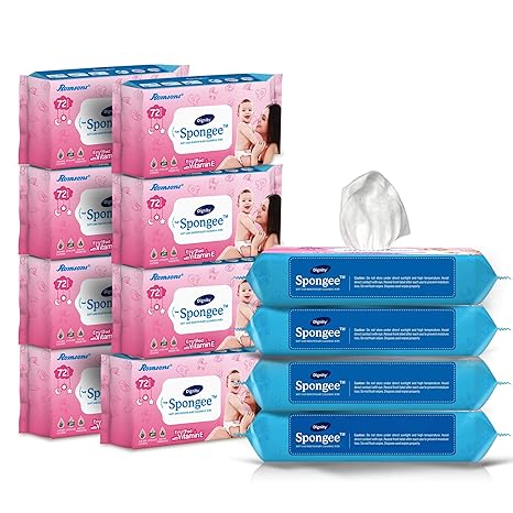 DIGNITY Spongee Baby Wet Wipes, 150 x 200 mm, 72 Wipes/Pack (White, 864 Wipes) - Pack of 12