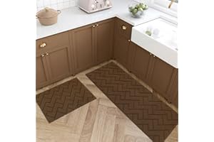 HICORFE Kitchen Rugs and Mats Sets,2 Pieces Super Absorbent Polypropylene Non-Slip Rug,Soft Comfort Floor Mat,Machine Wash for Kitchen,Hallway,Office,Sink,Laundry(20" x 31.5" Plus 20" x 48",Dark Brown）
